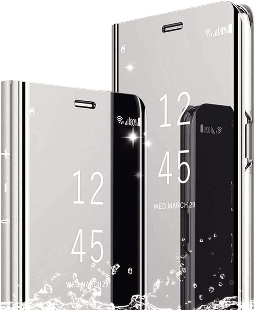 DAYNEW for Samsung Galaxy J6 Plus Case Cover,Mirror Smart Flip Cover Stand Function Plating Ultra Slim Fit Makeup Practical Protective Case For Samsung Galaxy J6 Plus-Silver