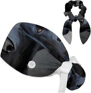 FVQL 2 Pieces Surgical Cap for Long Hair Scrub Cap with Hairband Nurse Cap, Animal Labrador Dog Pattern