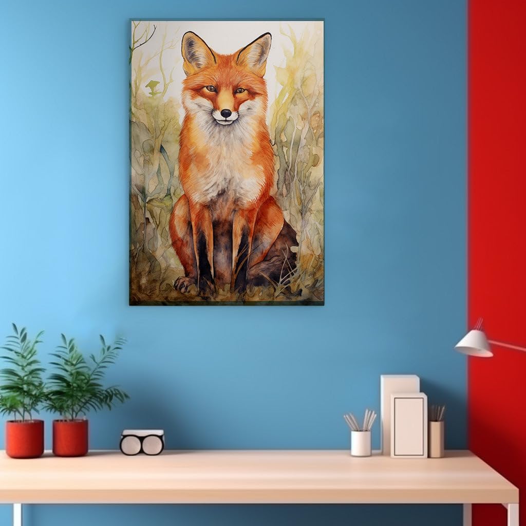 Canvas for Living room. Fox in Repose: An Impressionistic Watercolor Oasis, 27 x 18 inch Canvas Wall Art - Contemporary Masterpieces - Modern Home Decor - 69x46 cm (27x18 inch)