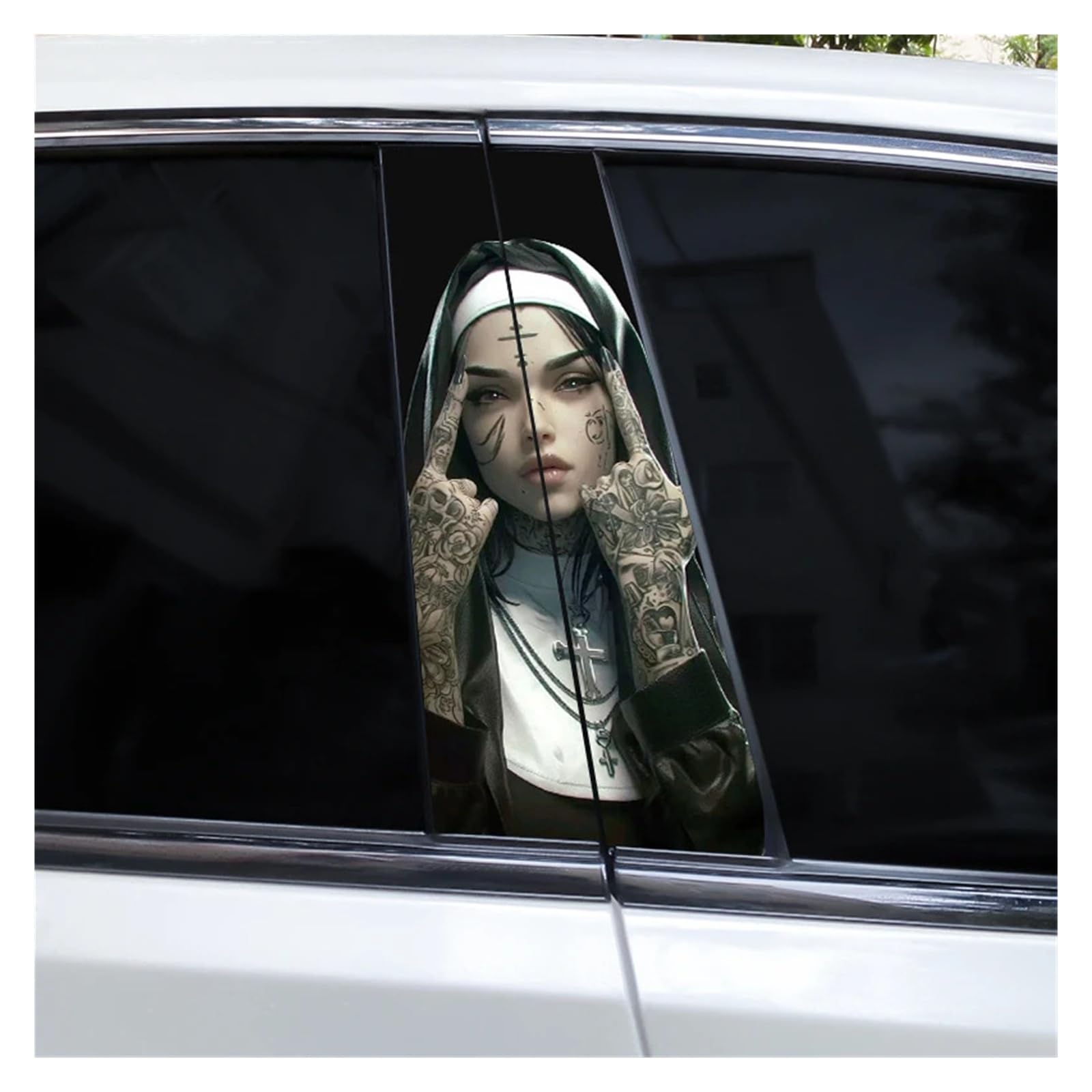 Car Side Decals 2pcs Cross Nun Sticker Car Doorpost Decal Waterproof Sunscreen for B-Pillar Door Decoration(Style X)