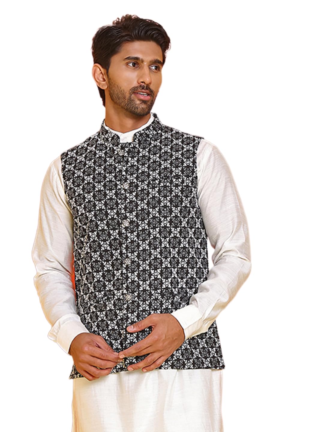 jompers Embroidered Viscose Rayon Nehru Jacket (Black, L)-picture-35