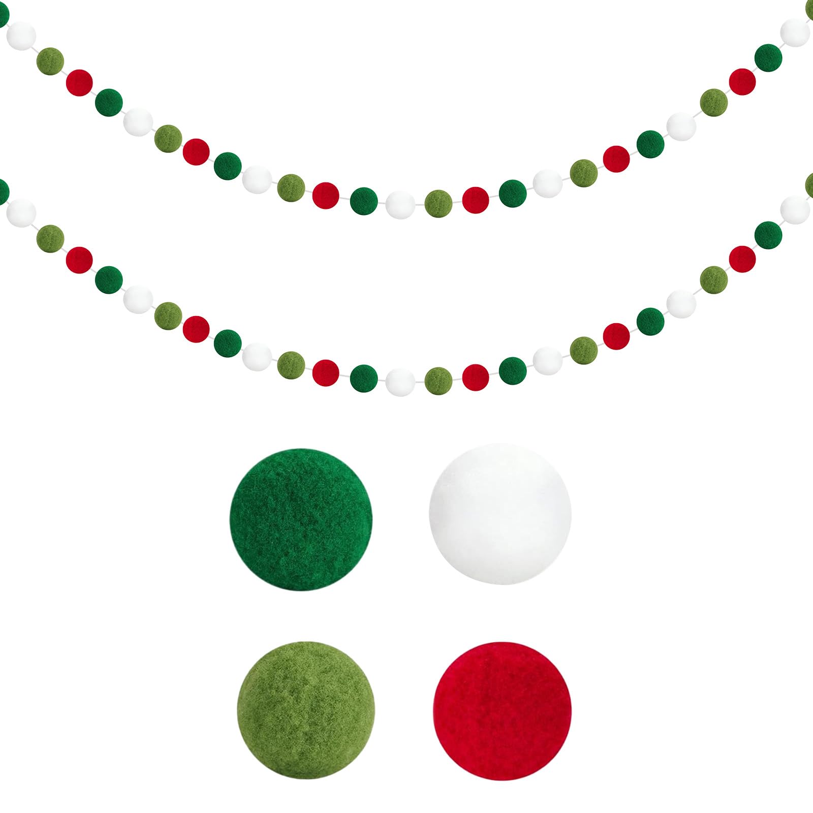 Pack of 2 Felt Ball Garlands, Colourful Pompom Garland for Hanging Wall for Children's Room Decoration, Fireplace, New Year