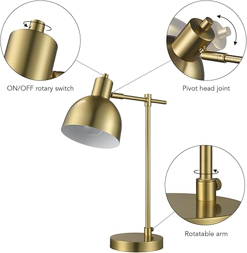 Miniatura 7 de Globe Electric 61000058 Lámpara de escritorio de 18 pulgadas, acabado de latón mate, pantalla de metal negro mate, junta de pivote, interruptor