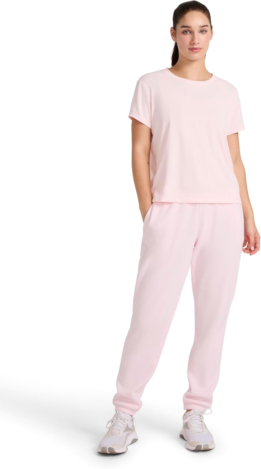 Reebok Women's Weightless Short Sleeve Mesh Crewneck T-Shirt, Standard Fit, Stretch Poly Fabric