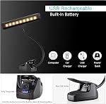 Rechargeable Music Stand Light, 19 LEDs Clip On Reading Light - 3 Level Brightness Settings, Color Temperature Optional (Warm/Cool White/Natural Light Color), Perfect for Piano, Reading,Working