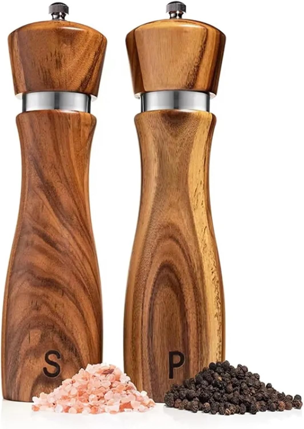 Wooden Manual Salt and Pepper Mill Set with Adjustable Ceramic Core for Multi‑Purpose Seasoning(Mills 2pcs)