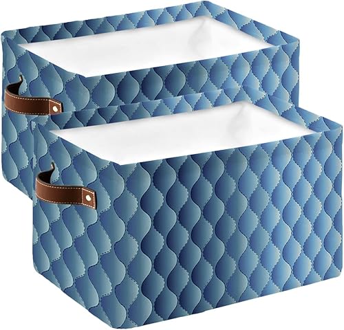 Miniatura 8 de Gradient Blue Large Storage Baskets Bins Modern Geometric Minimalist Fish Scale Lattice Collapsible Storage Box Laundry Organizer for Closet Shelf