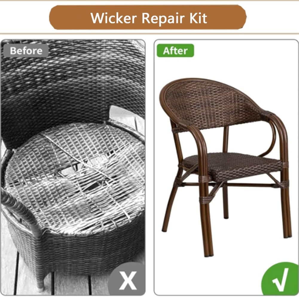 Matériau de réparation en rotin plat de 196 pieds, osier synthétique PE for chaise, Table, panier, meubles, 1 pièce(Gray Wood Grain)