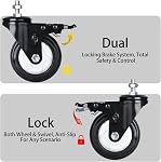 3 inch Caster Wheels M12-1.75 x 25 Threaded Stem Casters Set of 4 Heavy Duty 1000lbs Double Lock Mechanism & Quiet Casters for Wire Shelving, Carts, Furniture