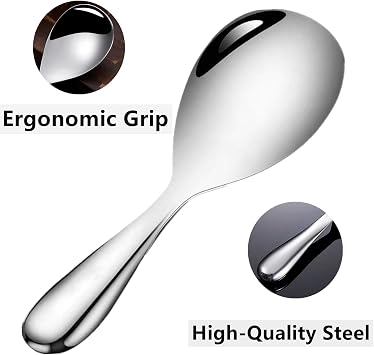 Rice Spoon Thickened Stainless Steel Non-Stick Rice Paddle Rice Scooper, Non-Stick Food Rice Spatula, Easy to Clean, Suitable for Home Hotel Restaurant