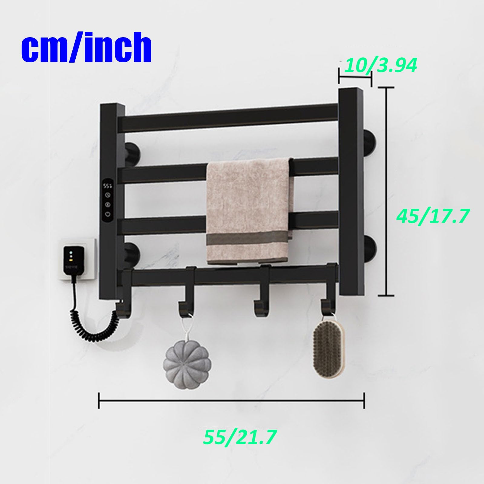 Scaldasalviette a Parete, scaldasalviette con Spina, 5 Barre per Bagno, scaldasalviette a Risparmio energetico con Timer