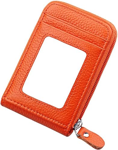 Billetera con cierre de cuero genuino con tarjetero con bloqueador de señal RFID, S, Anaranjado