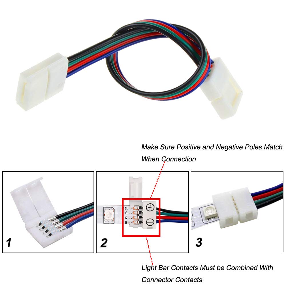 FULARR 12Pcs Profesional 4 Pin LED Luz Tira Conector, No-Impermeable Snap Down LED Conector, 10mm Sin Soldadura 5050 RGB Luz Tira Conector.