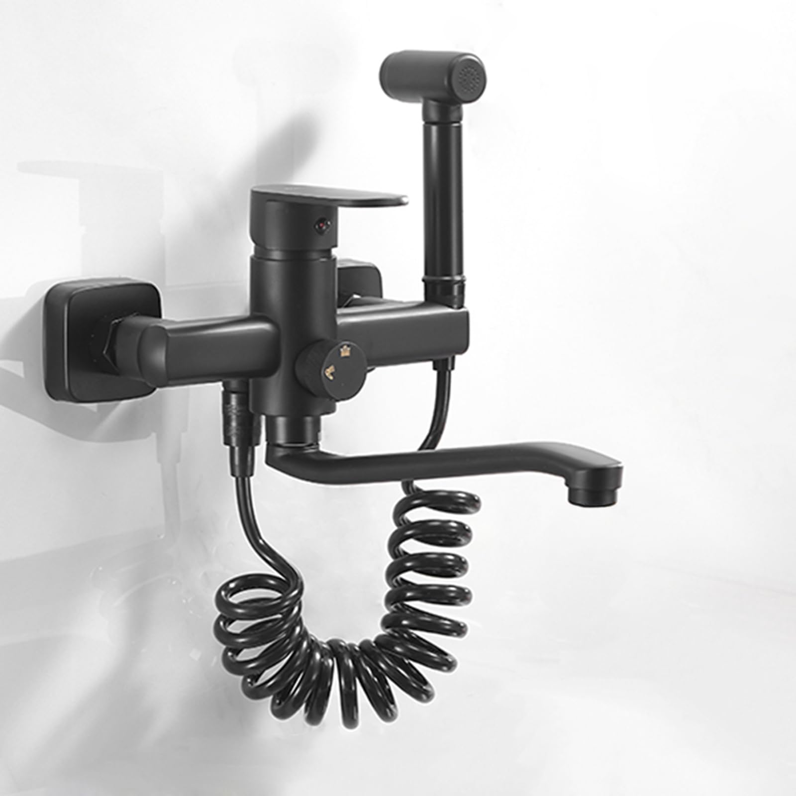 ZBBDFAZD Wall Kitchen Taps with Spray Kitchen Faucet Tap Black 360 ° Swivel Spout Sink Taps for Kitchen, Single Mode, 20cm Made in China