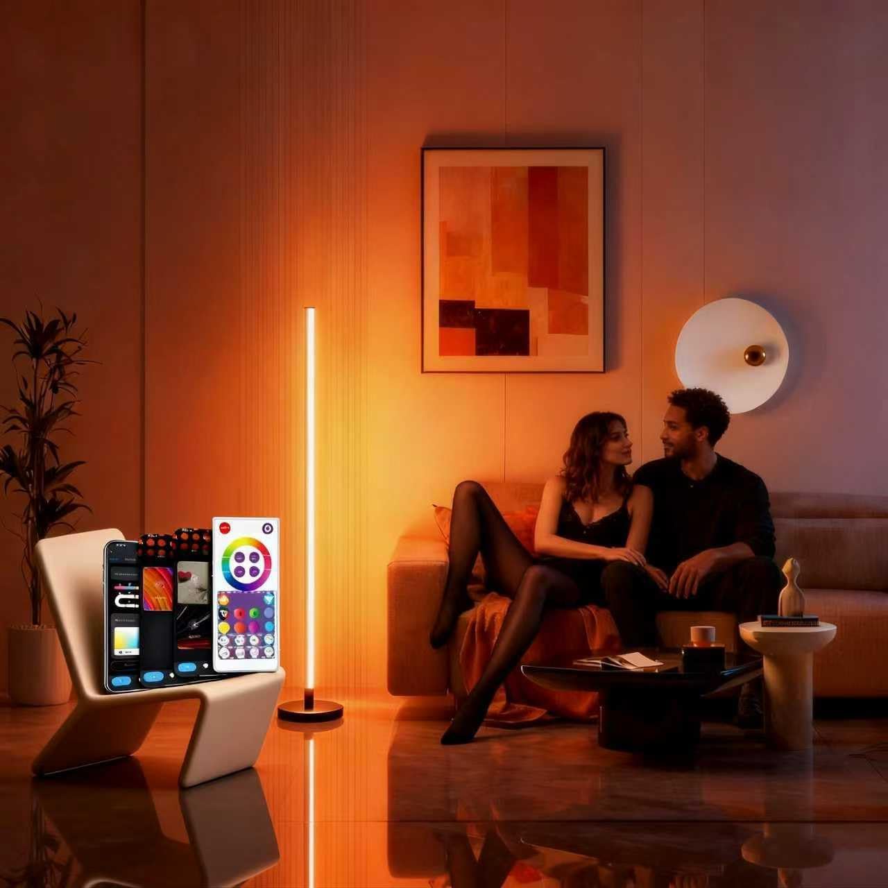 GHPFLOXQY Smart Floor Lamp with App Control, 1.6m Colour Changing Standing Lamp 1000 Lumens Dimmable, 300+ Scenes Music Sync for Living Room Bedroom Gaming