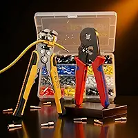 Alicate Crimpador Prensa Terminal Tubular 0,25-10mm² — Kit 2 em 1 com Descascador Automático 3 em 1 — 1200 Ilhós Coloridos — Estojo — Eletricista Profissional