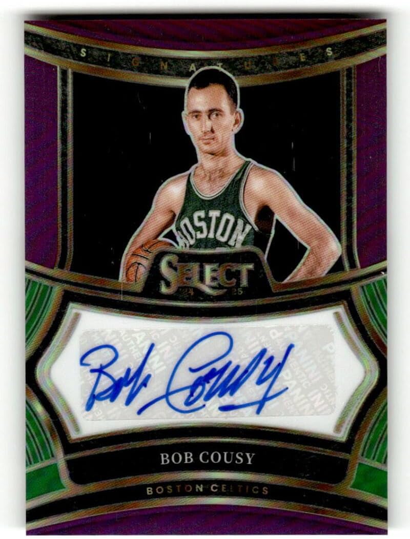 2024-25 Panini Select Signature Purple Prizm #SIG-BOB Bob Cousy AUTO 54/75 Boston Celtics NBA Basketball Trading Card