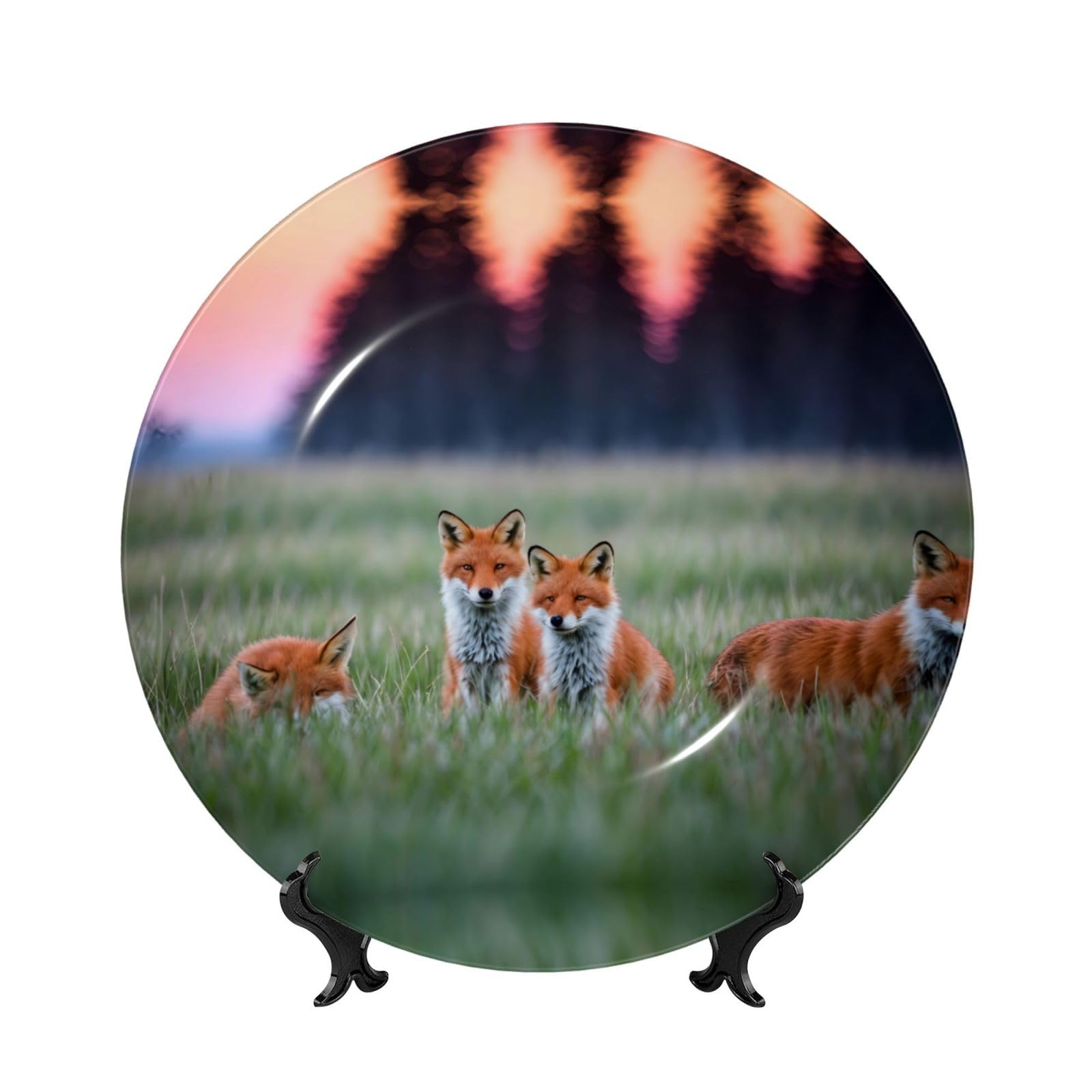 Platos decorativos de zorro de pradera de 7 pulgadas con soporte estable antivuelco
