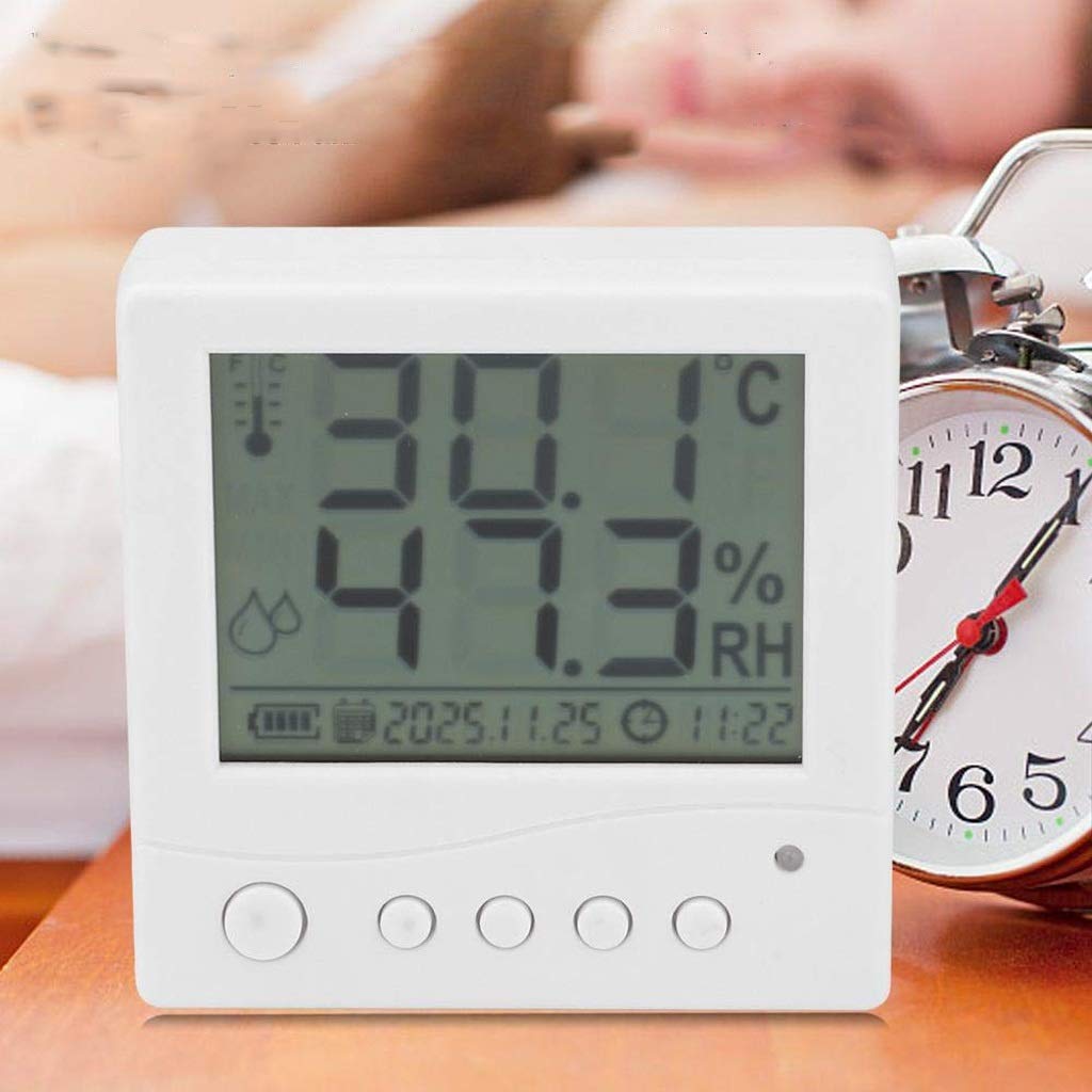 Cyfrowy miernik temperatury wewnętrznej i zewnętrznej i wilgotności powietrza z czujnikiem, duży ekran LCD, prognoza pogody, budzik