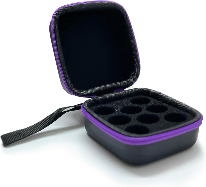 Estojo rígido AFMNQZ para frascos de óleo de 5 mL, 8 compartimentos, roxo, com zíper