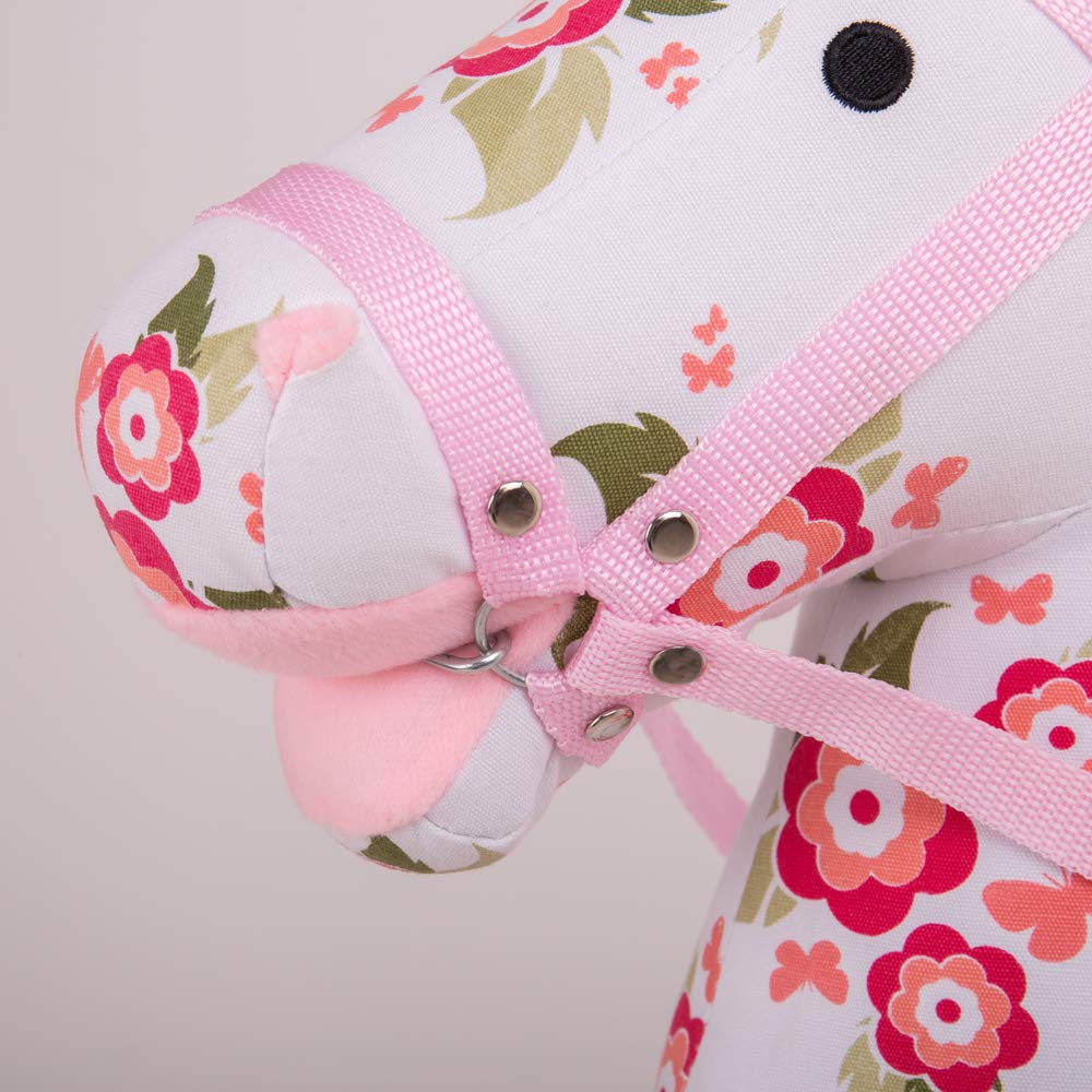 Bigjigs Toys Cheval bâton en Bois à Fleurs