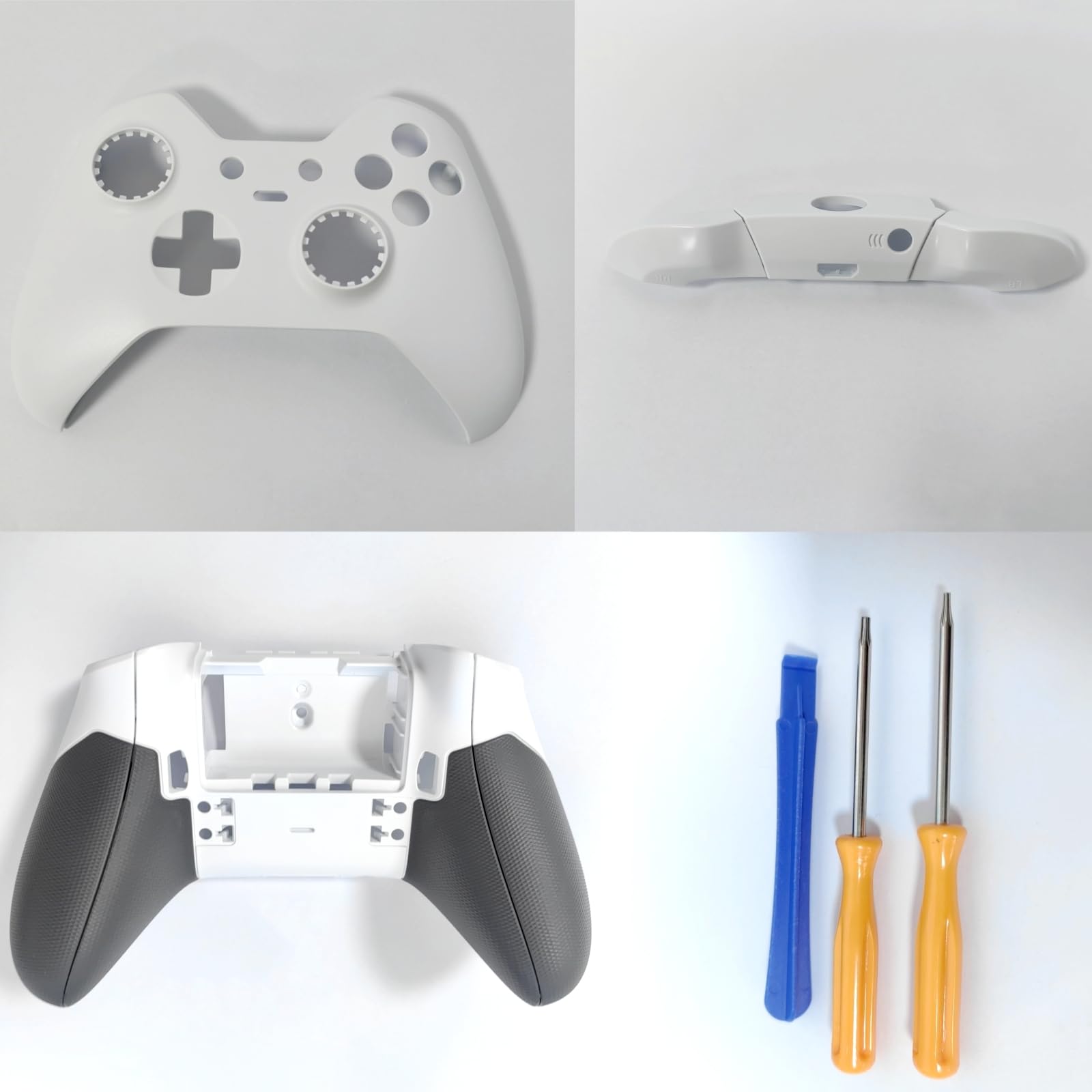 Guscio di Ricambio per Xbox One Elite Controller, Bianco, Custodia Faceplate e Guscio Posteriore Sponde Laterali Pulsante di Attivazione Baffle Kit Accessori