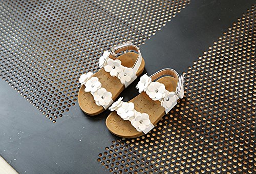 White Sandals for Girls Toddler Baby Girl Sandals Floral Sole Kids Children Princess Sandals Beach Shoes (White, 23)2