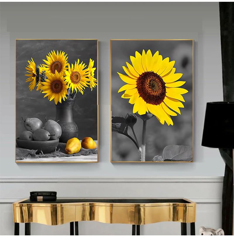 Cuadro abstracto de girasoles para tapar paredes vacías set de 3 láminas grandes de 50x70cm 4