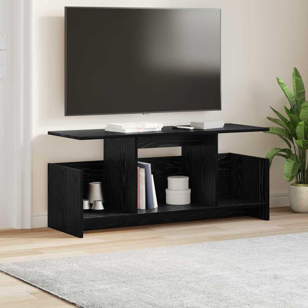 Mobile TV nero effetto rovere in legno, 102 x 35 x 45 cm, con ampio spazio di archiviazione, moderno mobile multimediale per soggiorno, camera da letto, home theater, adatto per console di