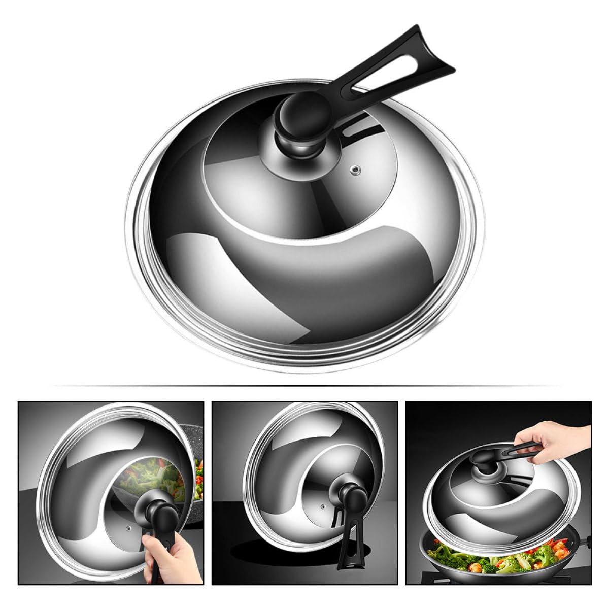 Universeller Edelstahl Topfdeckel mit Glas und Spritzschutzfunktion Runder Deckel für Pfannen und Kochtöpfe 32cm Geeignet für Haushalt und Professionelle Küche