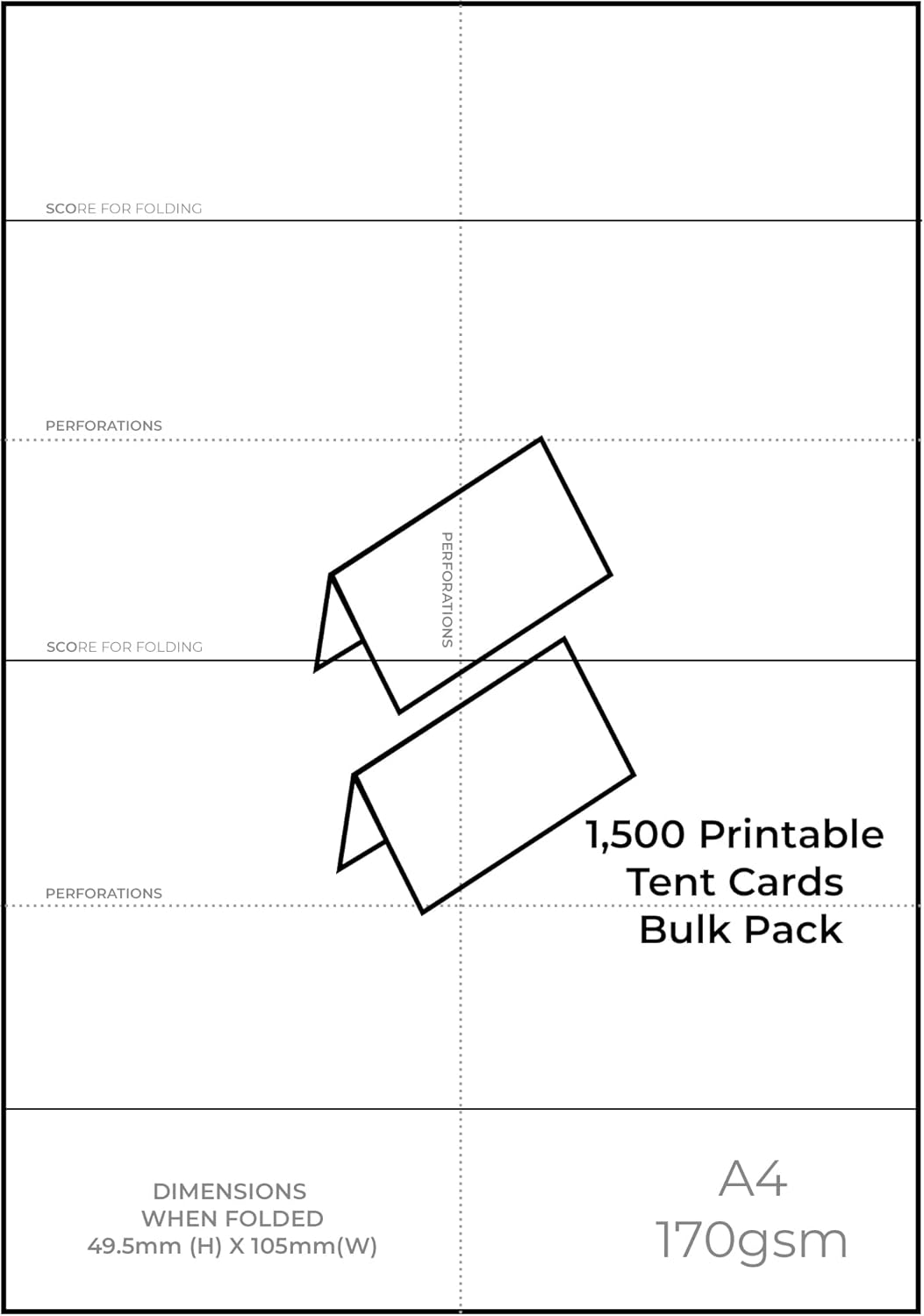 Office Gear Tent Cards (1,500 Bulk Pack) Table Place Cards Perforated