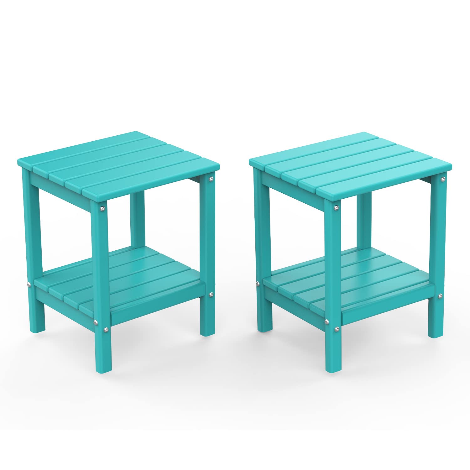 BRIOPAWS Outdoor-Side-Tables | Set of 2 | Small | HDPE Plastic | Patio End-Table | 2-Shelf Adirondack Outside Tables | All Weather | for Poolside