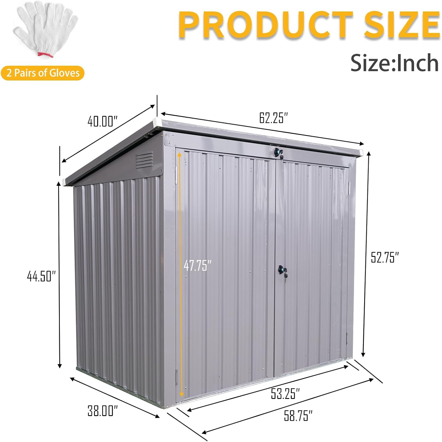Wekuku Garbage Bin Shed Stores 2 Trash Cans Metal Outdoor Bin Shed for Garbage Storage, Stainless Galvanized Steel, Bin Shed for Garden Yard Lawn, Gray (Gray, 62.25")