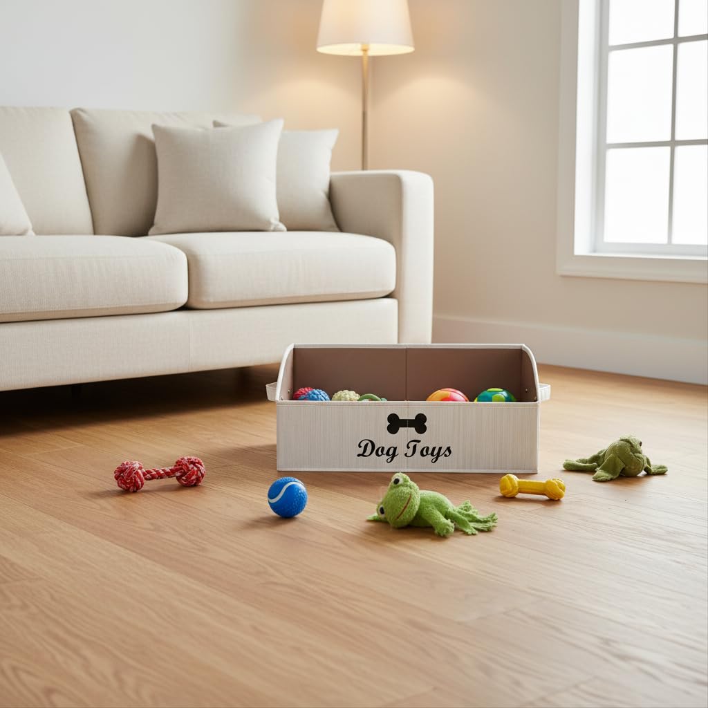 MOREZI Caja de almacenamiento de juguetes para perros trapezoidal, adecuada para guardar juguetes para perros, ropa para perros y otros suministros para mascotas-Beige