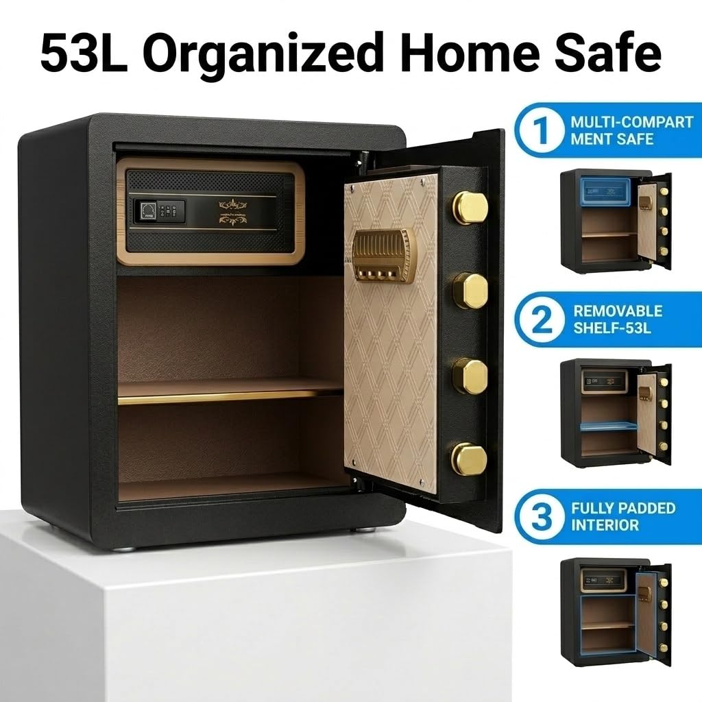 2.0 Cub Safe Box, 44,5 cm di altezza, cassaforte ignifuga con tastiera, chiavi di ricambio e sistema di allarme, cassaforte digitale per documenti, denaro, medicinali