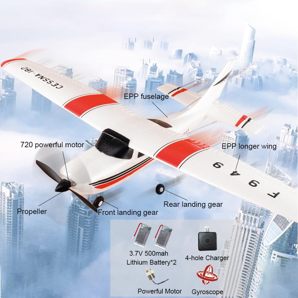 Avion Télécommandé F949 CESSNA-182 3D6G 3 Canaux Moteur 720 RC pour Adulte avec 2 Piles