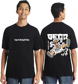 MOONSHINE Round Neck Half Sleeve Regular fit Polyester Monkey Luffy Anime Printed T Shirt for Boys, Girls and Kids Color-B... Price In India