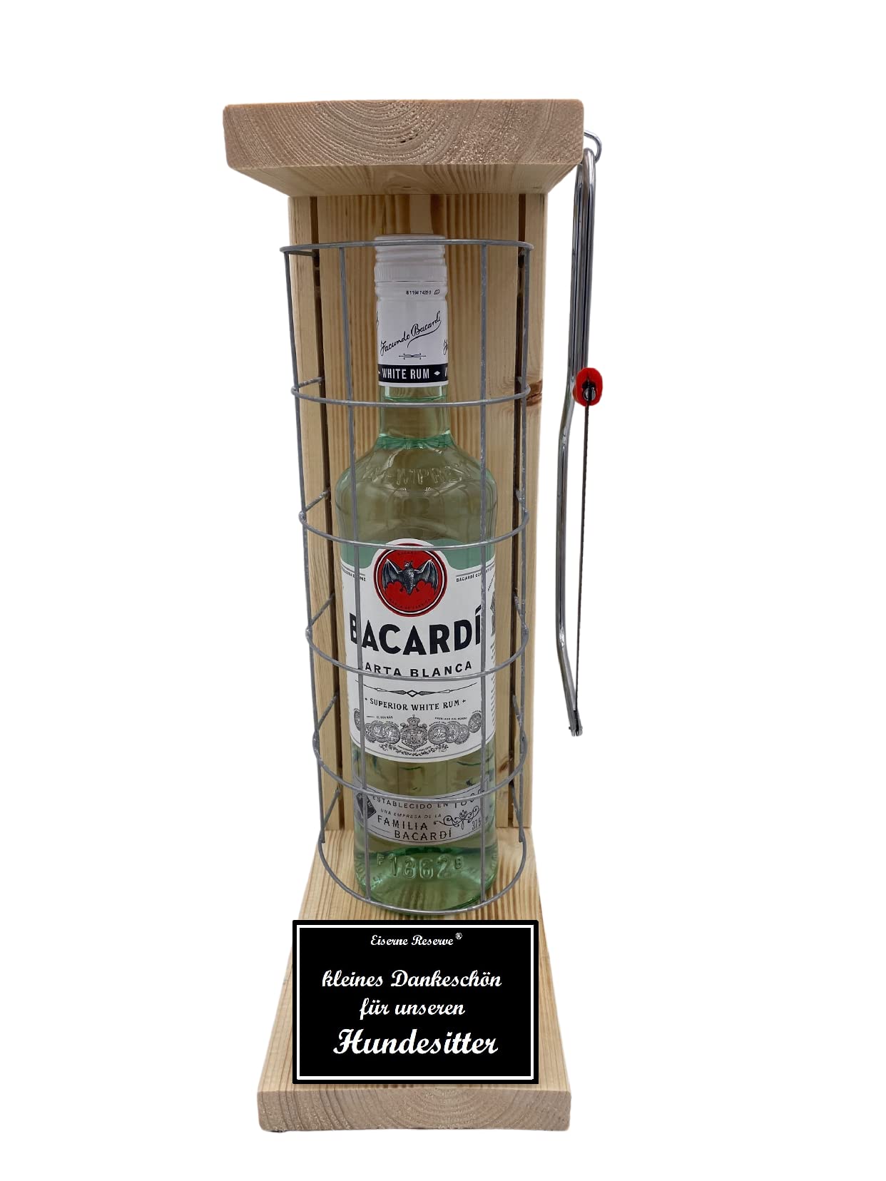 Bacardi Geschenk für Hundesitter Bacardi - Eiserne Reserve Gitterkäfig Text s/w Kleines Dankeschön für unseren Hundesitter Rum (1 x 0.70 l)