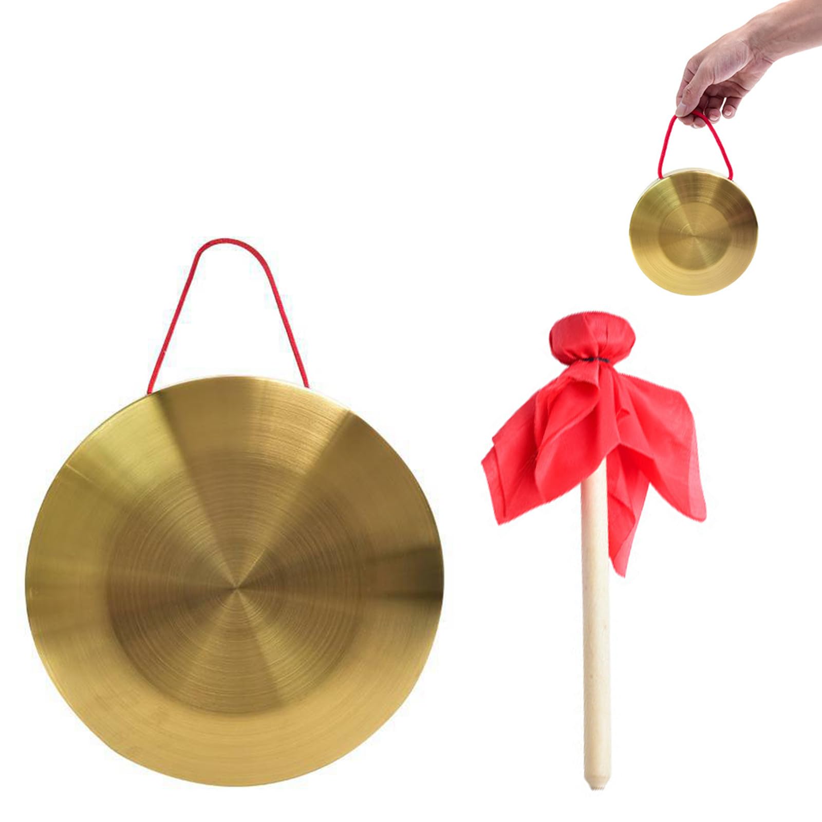 Gong de Mano, Gong de Latón, Tam Tam Gong, Gong con Mazo, Instrumento de Percusión de Cobre, para Ópera, Percusión o Herramientas de Educación Musical, Diámetro 15 cm, con Martillo Gong