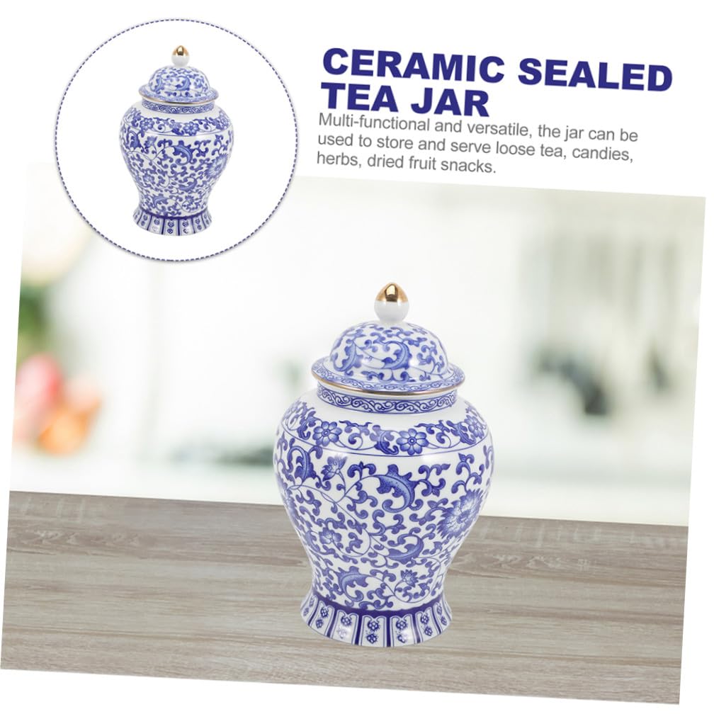 Lata de Almacenamiento de Té de Cerámica Azul y White 1300 Ml
