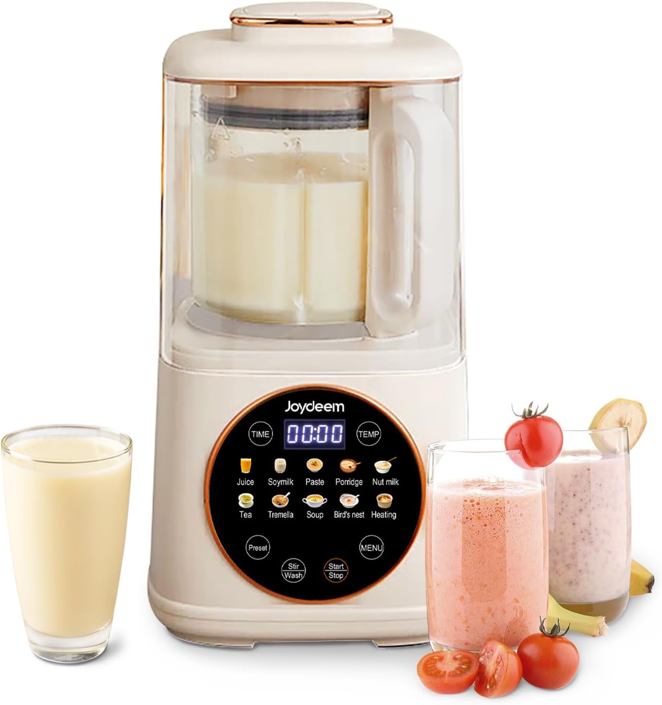 JD-J03 Quiet Cooking Blender with Soundproof Shield, Silent Hot Cold Blender for Soy Milk & Juice, 8-Speed and Temperature Control, 12H Preset, 1100ml, White