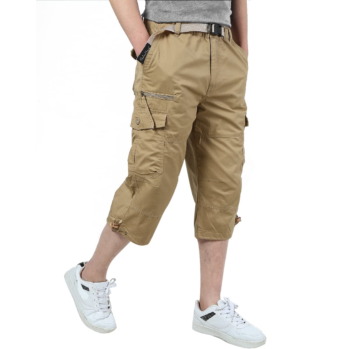 Aotoyou Shorts et Bermudas Cargo Homme 100% Coton Pantacourt Été Short Long Homme Taille Elastique avec Poches
