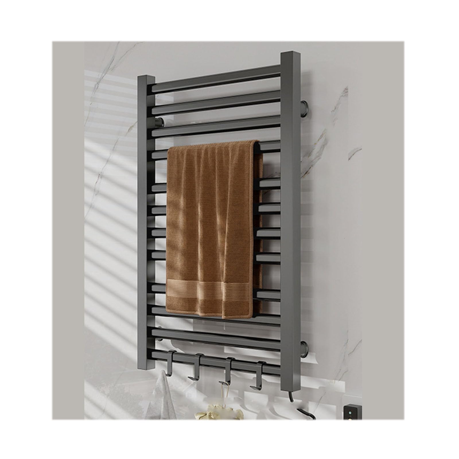 Sèche-serviettes électrique mural gris anti-humidité chauffage rapide petite salle de bain