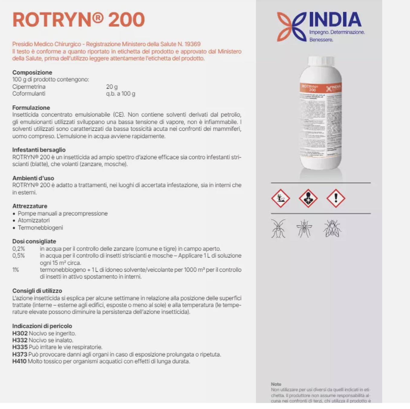 Insetticida concentrato emulsionabile Rotryn 200