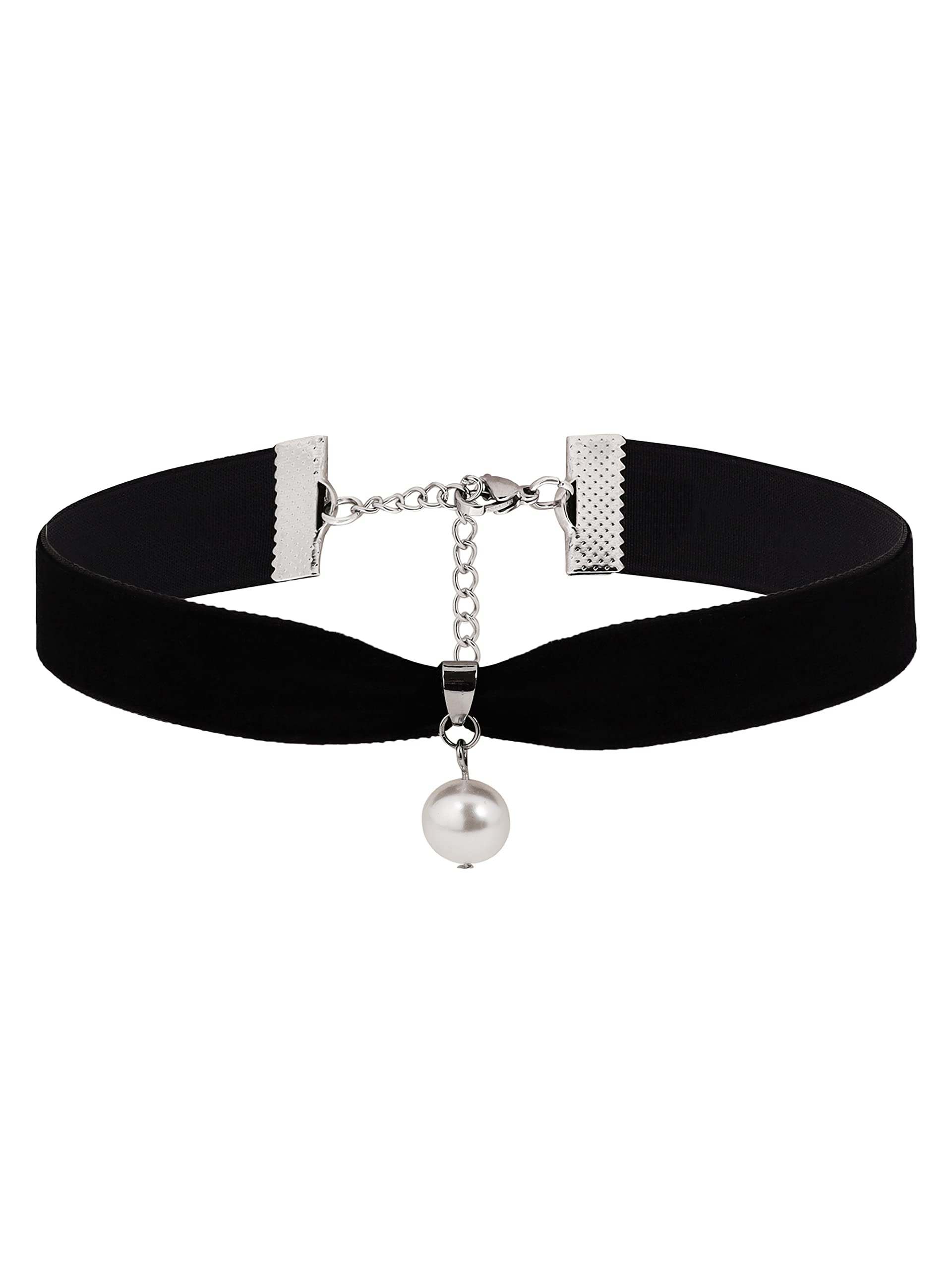 Gothic Pearl Choker, Pearl Choker Necklace, Black Choker, Black Velvet Choker, Gothic Choker, Halloween Christmas New Year Jewelry Gift For Women, Stainless Steel, No Gemstone-image-9