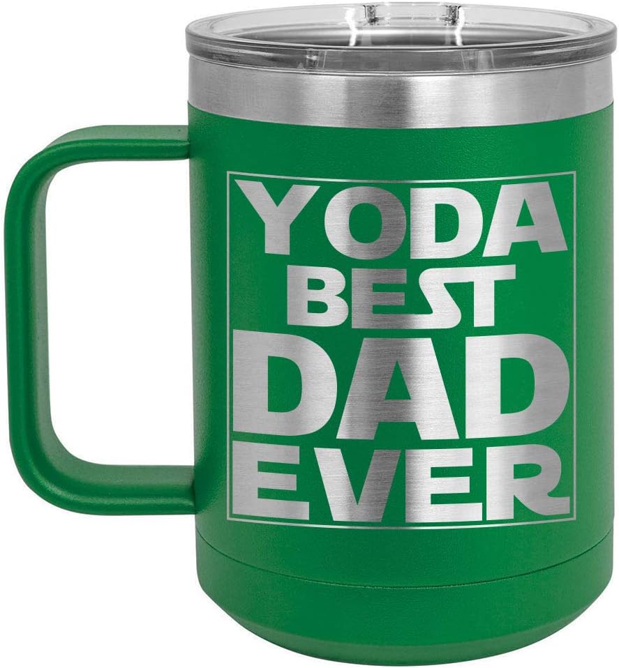 YODA BEST DAD EVER Black 15 oz Coffee Mug w/Slide Top Lid | Insulated Travel Coffee Cup | Father's Day Gift Ideas From Son or Daughter | Compare To Yeti Rambler | ONLYGIFTS.COM