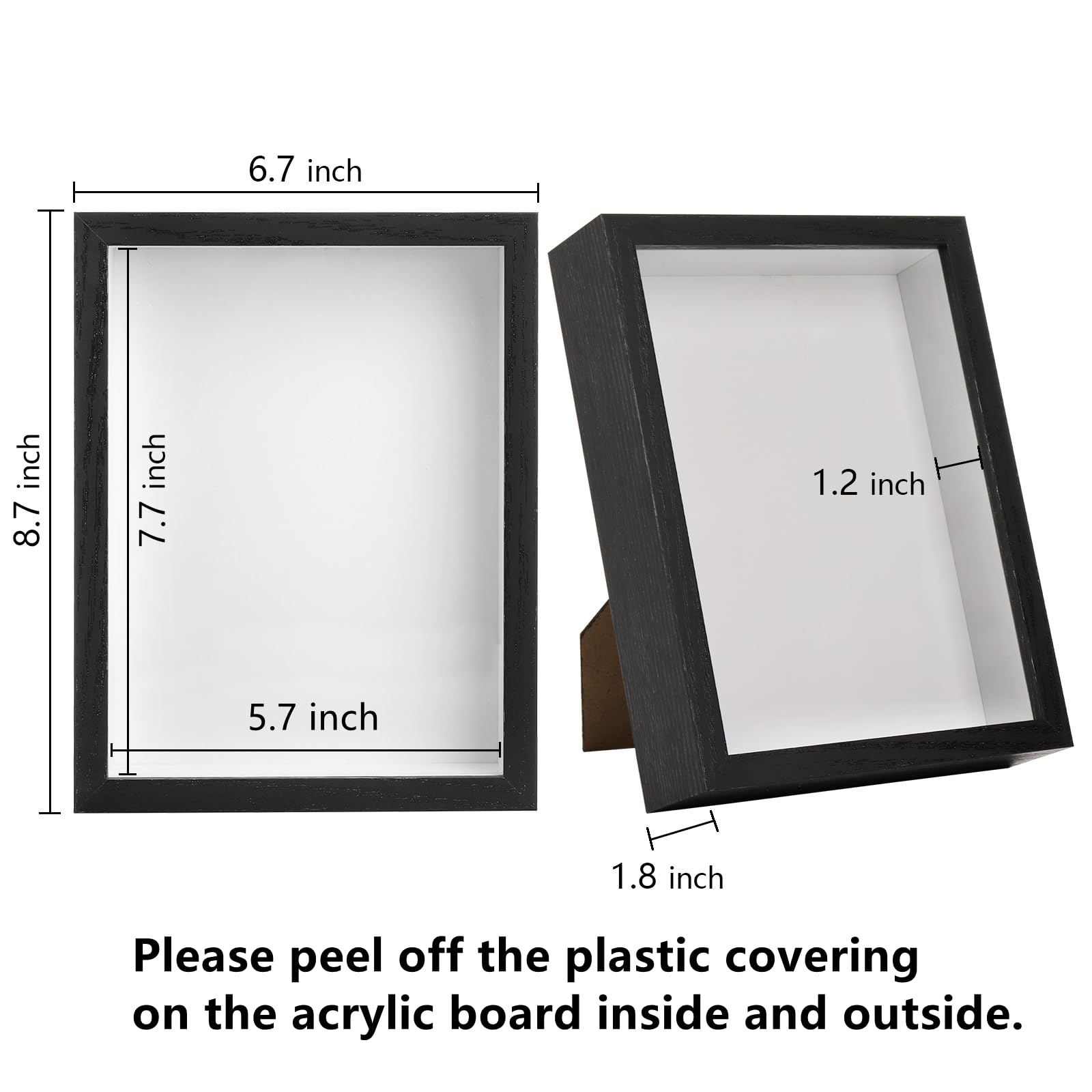 Hacaroa Set of 4 Shadow Box Picture Frame, 8 x 6 Inches Wood Frame Memory Display Case, 1.2 Inch Depth Shadow Boxes for Flowers, Memorabilia, Crafts, Photos, Medals and Tickets, Black