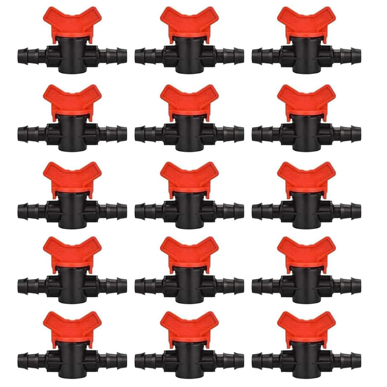 Hydrogarden 15 Stücke PE Schlauch Ventil Bewässerung Absperrhahn Durchflussregler Kunststoff Schlauch Ventil 16mm Tropfbewässerungsteile Rot Schwarz Wasserstrom Regelventil für Wasserschlauch Schlauch
