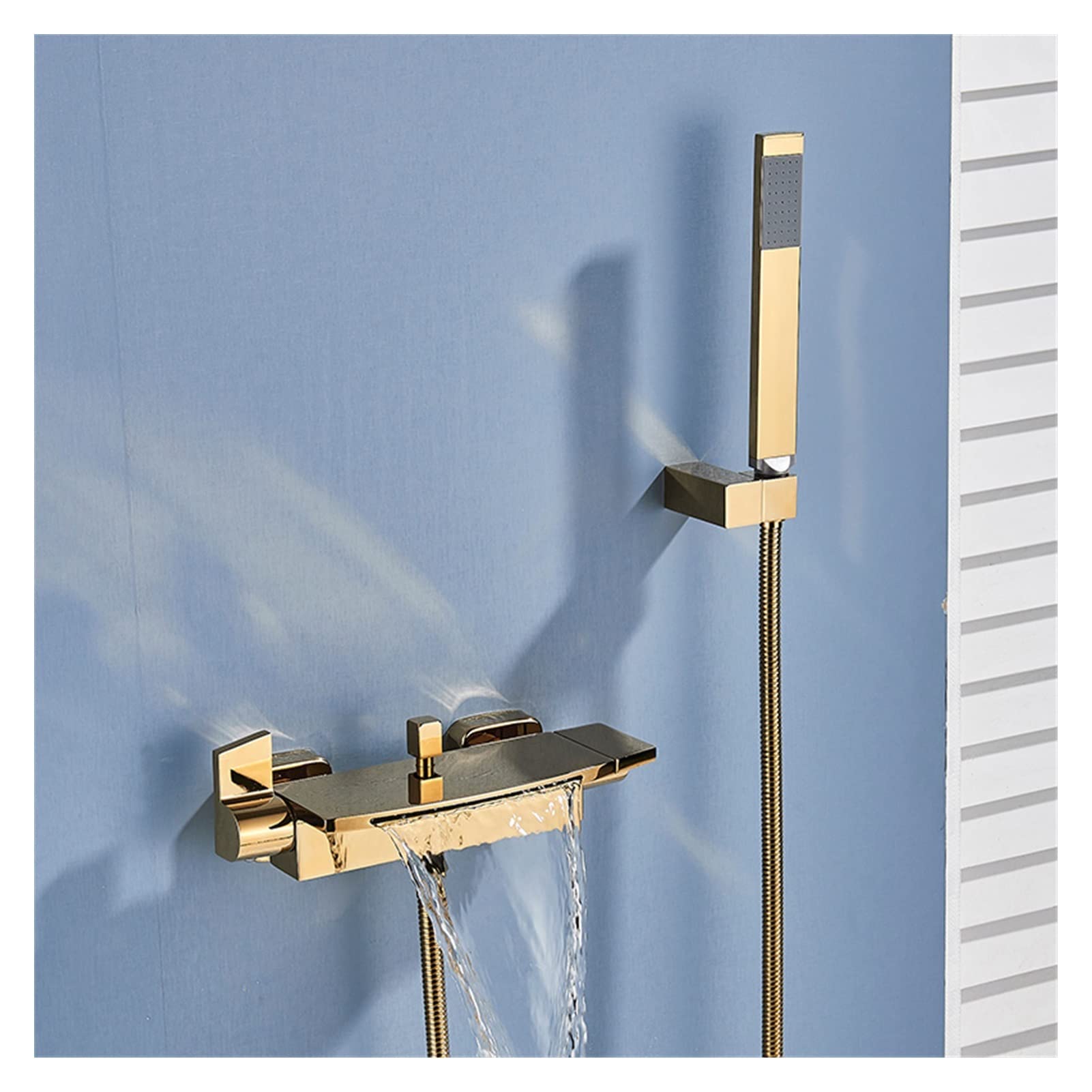 Cudtapi Gold Bathroom Faucet Matte Black Waterfall Spout Bathtub Faucet Hot And Cold Water Mixer Bathroom Faucets Wall-Mounted Mixers Taps(Gold)
