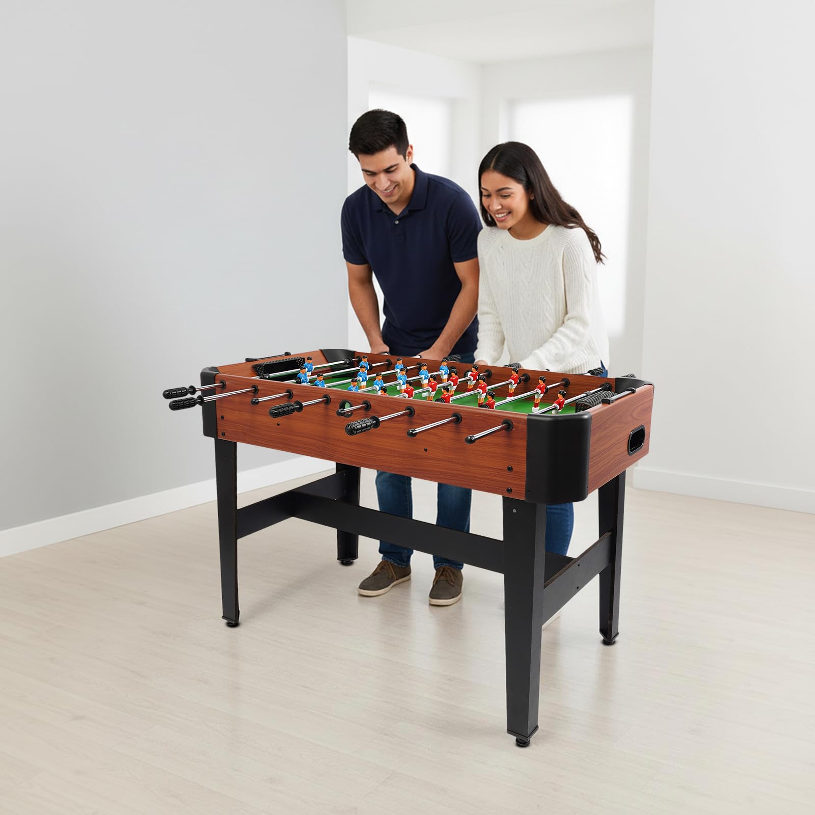 Calcetto da tavolo per bambini e adulti, stabile con 8 aste, per principianti, figure robuste, tavolo da gioco per casa, sala giochi, con accessori, marrone